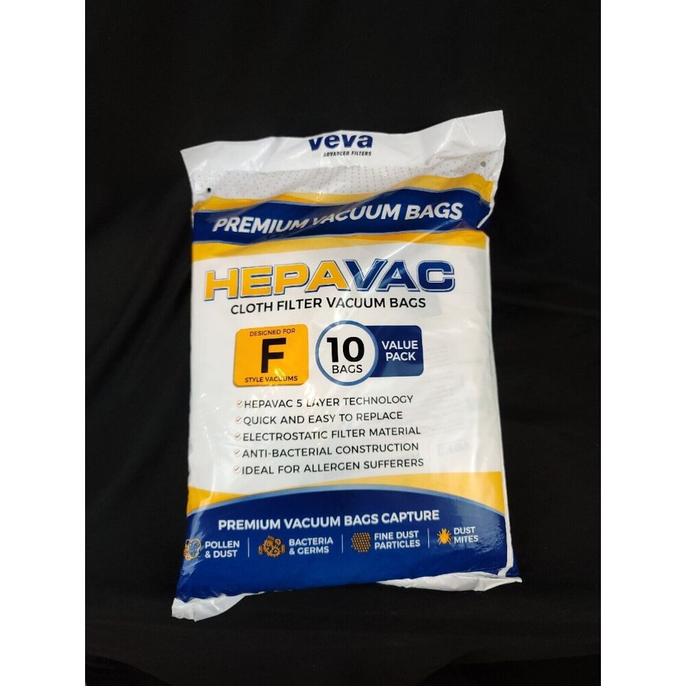 Veva Premium HepaVac Cloth Filter Vacuum Bags F Style 9 OPEN Pack New